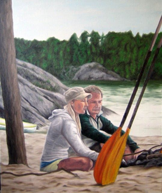 Painting titled "Summer Campfire" by Grant Burke, Original Artwork, Oil
