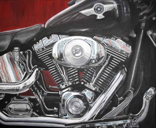 Painting titled "Harley Davidson" by Grant Burke, Original Artwork, Oil