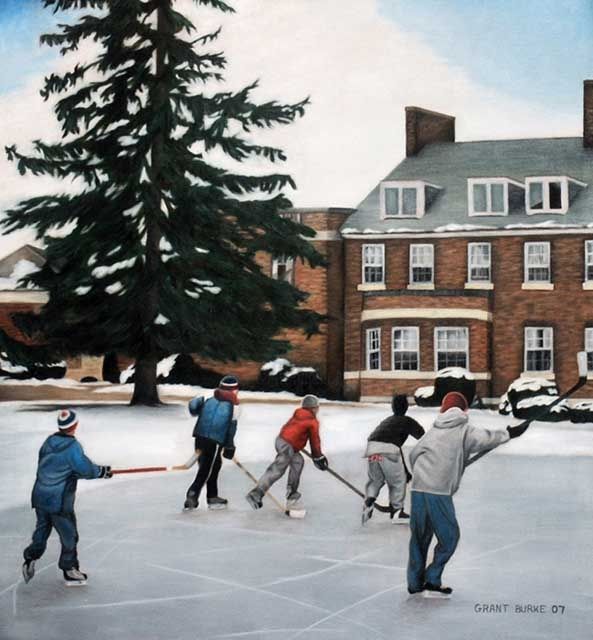 Painting titled "Pond Hockey" by Grant Burke, Original Artwork, Oil