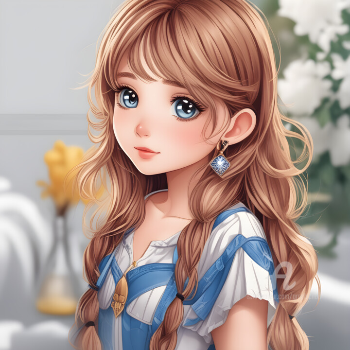 Digital Arts titled "Cute Anime Girl (1)" by Graphicnoir, Original Artwork, AI generated image