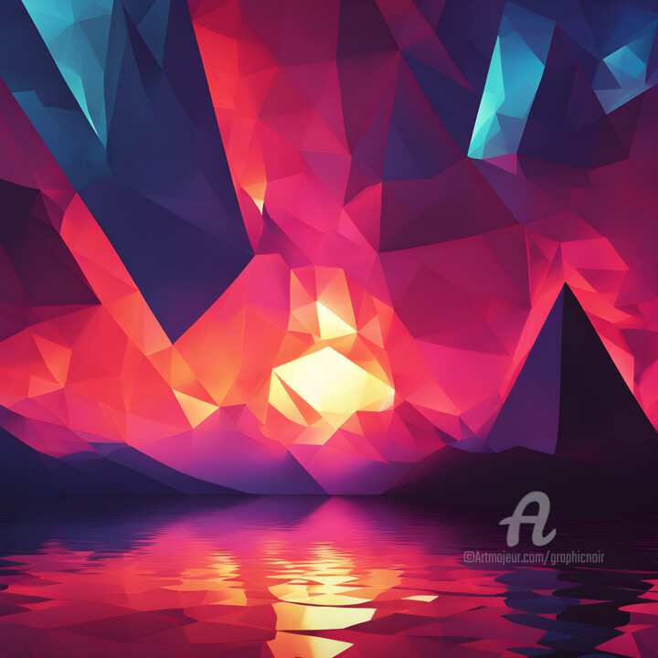 Digital Arts titled "ABSTRACT SUNSET OVE…" by Graphicnoir, Original Artwork, AI generated image