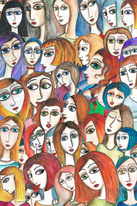 Painting titled "toutes-les-femmes-s…" by Cat Créa, Original Artwork, Watercolor