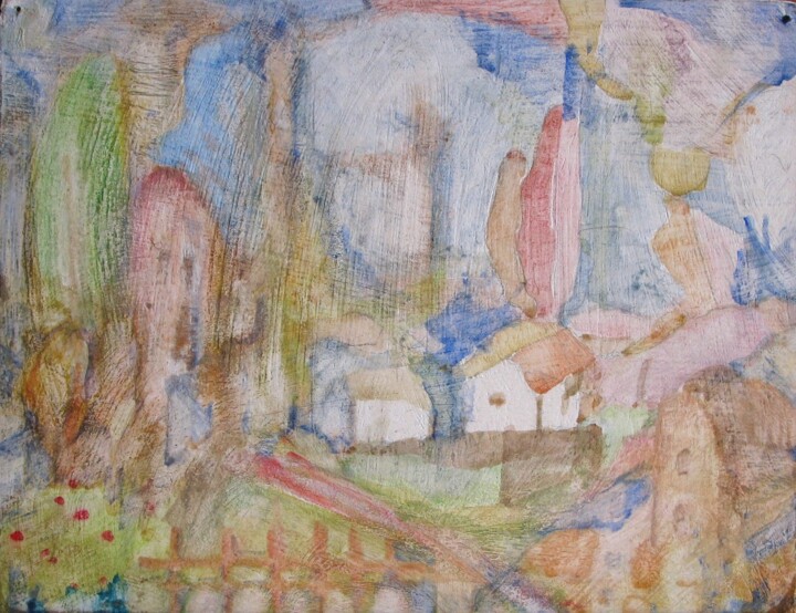 Картина под названием "Rural landscape" - Алексей Барсуков, Подлинное произведение искусства, Акварель