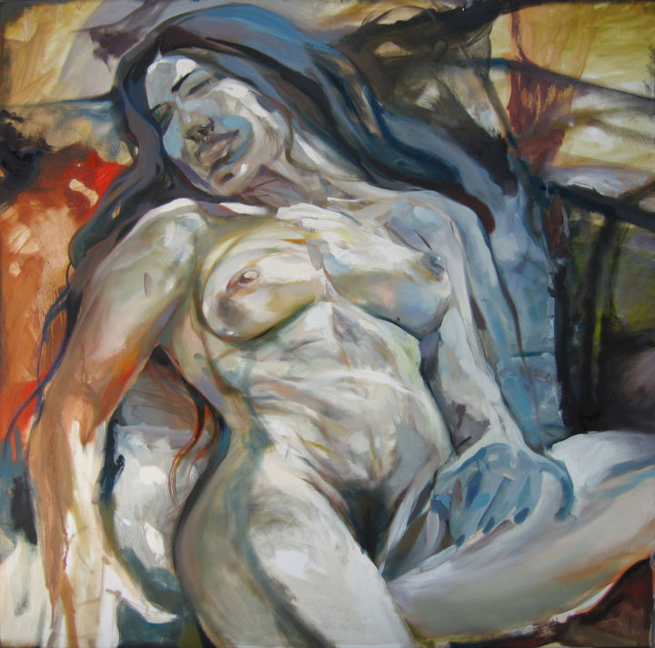 Malerei mit dem Titel "laurianne endormie" von Arnaud Grappin, Original-Kunstwerk, Öl