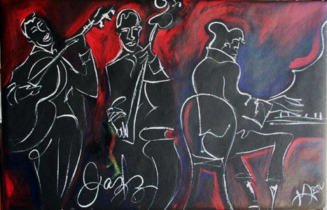 Schilderij getiteld "Midnight Jazz" door Gray, Origineel Kunstwerk