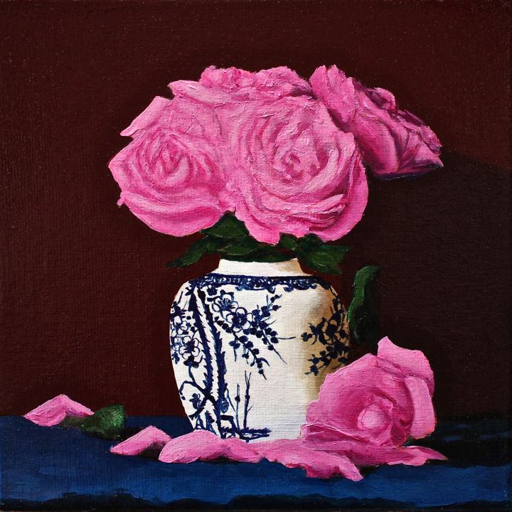 Schilderij getiteld "Fifth Rose Just Fel…" door Gray Jacobik, Origineel Kunstwerk, Olie
