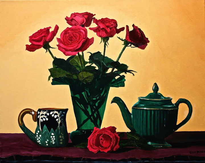 Painting titled "Tea Roses" by Gray Jacobik, Original Artwork