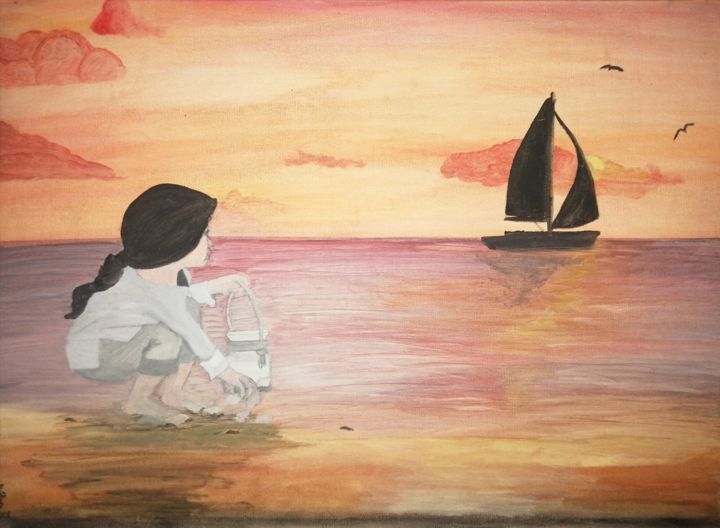 Peinture intitulée "Sospiro al tramonto" par Graziella Dettori, Œuvre d'art originale, Tempera