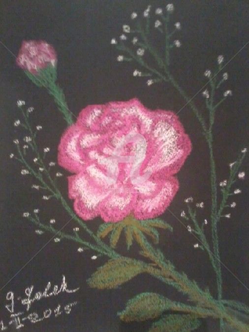 Painting titled "ROSE EPANOUIE..." by Grazianna G..., Original Artwork, Pastel