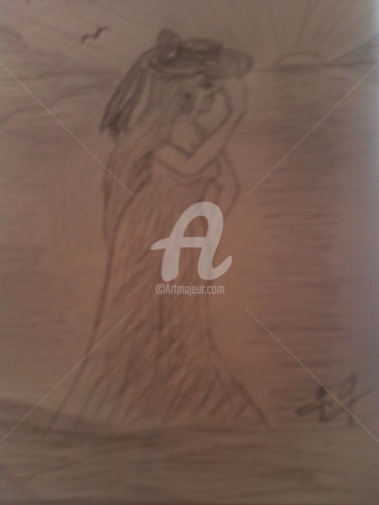 Desenho intitulada "FEMME SOLITAIRE...L…" por Grazianna G..., Obras de arte originais, Lápis