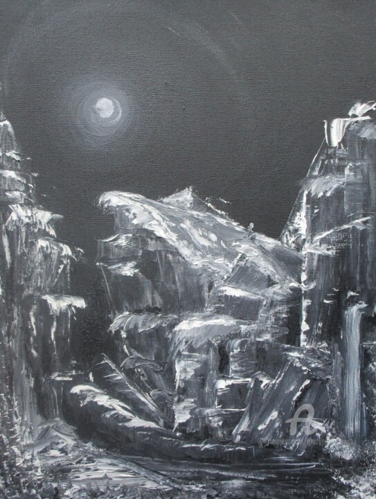 Painting titled "nocturne" by Grazyna Hajewski, Original Artwork, Oil