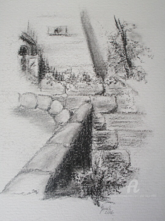 Zeichnungen mit dem Titel "castle-neuhaus-graz…" von Grazyna Hajewski, Original-Kunstwerk, Kohle