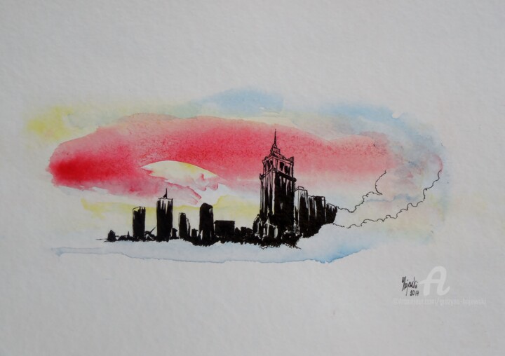 Painting titled "Warshaw, s. citys,…" by Grazyna Hajewski, Original Artwork, Watercolor