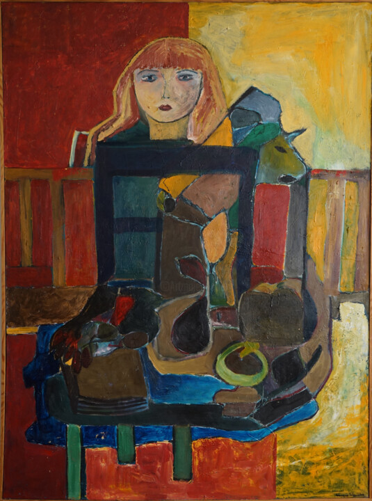 Painting titled "Dziewczynka" by Grażyna Sokulska, Original Artwork, Oil