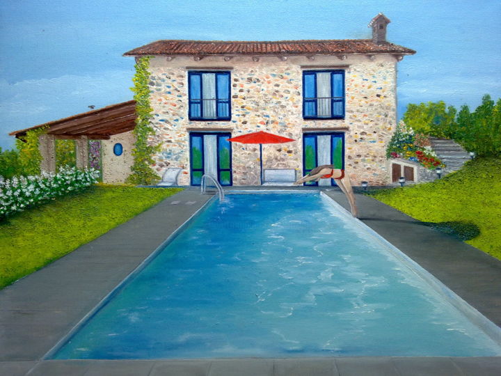 Malarstwo zatytułowany „na basenie” autorstwa Grazyna Jezak, Oryginalna praca