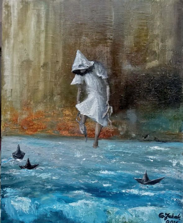 Malerei mit dem Titel "Powodz" von Grazyna Jezak, Original-Kunstwerk, Öl