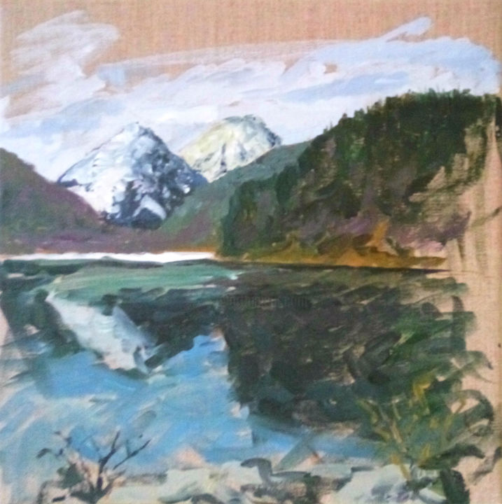 Peinture intitulée "Горное озеро (neusc…" par Viktoria Popovich, Œuvre d'art originale, Acrylique