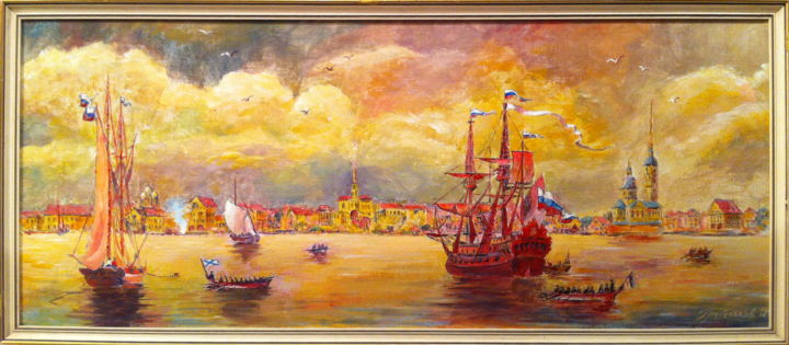 Painting titled "Старый Петербург" by Vladimir Grebenkov, Original Artwork, Oil