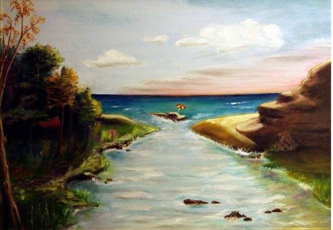 Painting titled "Dal torrente al mare" by Greco Baracchi, Original Artwork