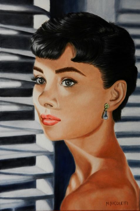 Pintura titulada "audrey-entre-luces-…" por María Teresa Nicoletti, Obra de arte original, Oleo