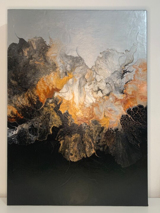 Malarstwo zatytułowany „FIRE AND ASH” autorstwa Grecu Ionut, Oryginalna praca, Akryl Zamontowany na Drewniana rama noszy