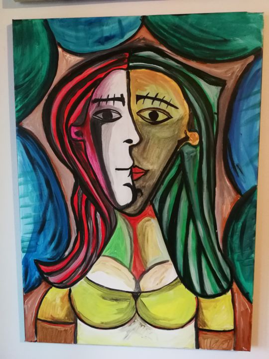 Painting titled "Beautiful lady" by Viorel Grecu, Original Artwork, Acrylic