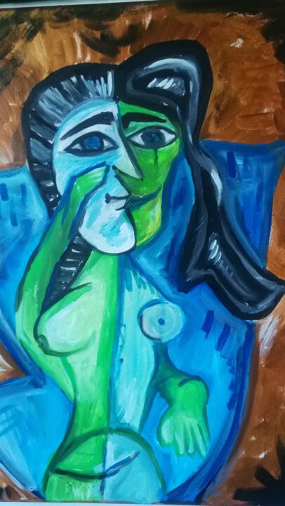 Painting titled "The lady in green a…" by Viorel Grecu, Original Artwork, Acrylic