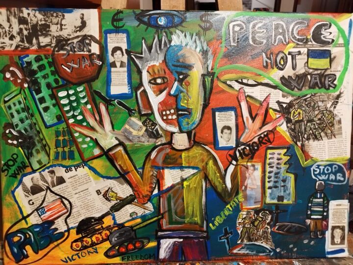 Painting titled "Peace and war( Draw…" by Viorel Grecu, Original Artwork, Acrylic