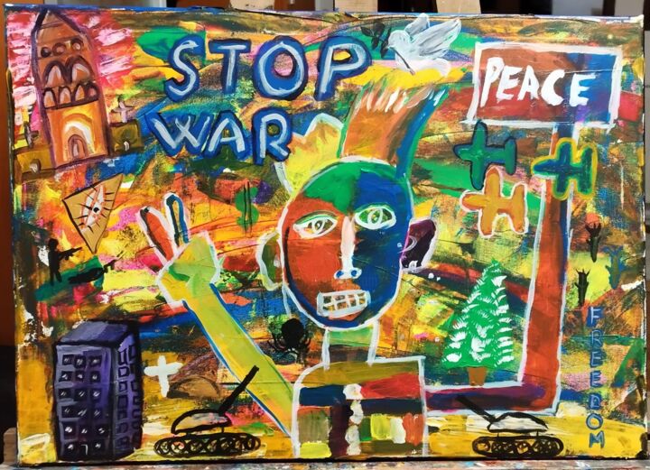 Painting titled "Stop war (Drawn by…" by Viorel Grecu, Original Artwork, Acrylic