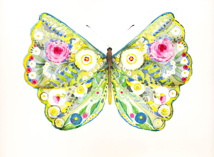 Painting titled "The Spring Butterfly" by Shauna Crandall, Original Artwork, Watercolor