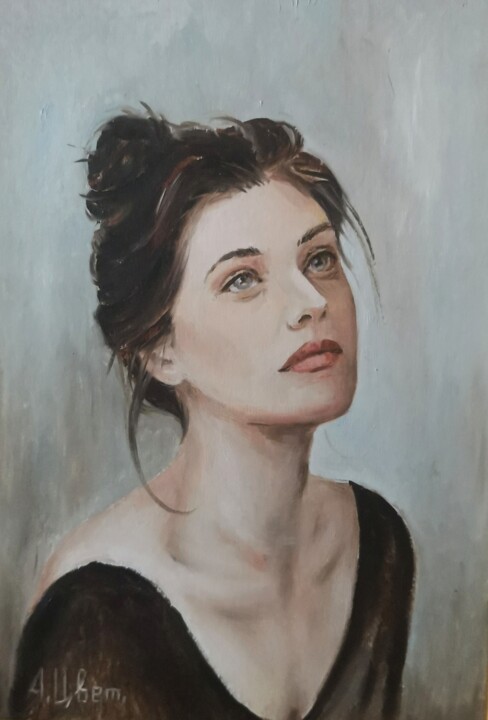 Peinture intitulée "Портрет Джессики Де…" par Anastasiia Tsvetkova, Œuvre d'art originale, Huile Monté sur Carton