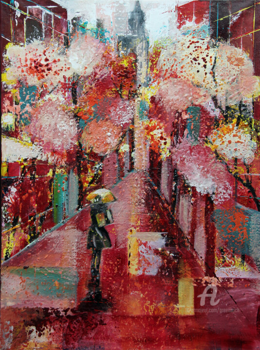 Painting titled "Urban Blossom" by Sylvie Penet, Original Artwork, Acrylic