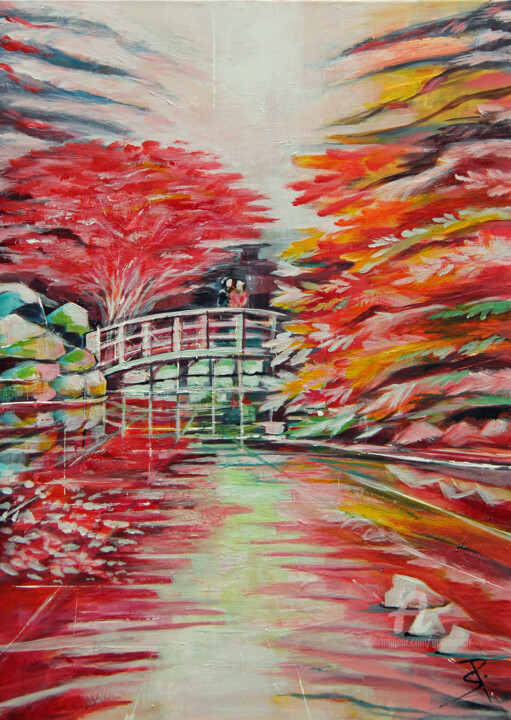 Peinture intitulée "Jardin d'érables" par Sylvie Penet, Œuvre d'art originale, Acrylique