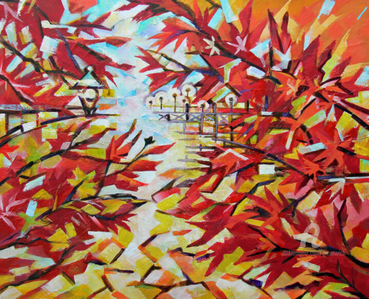 Painting titled "L'Orée du Lac" by Sylvie Penet, Original Artwork, Acrylic