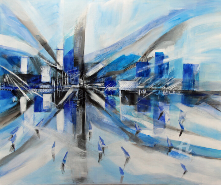 Peinture intitulée "Echappée bleue" par Sylvie Penet, Œuvre d'art originale, Pigments