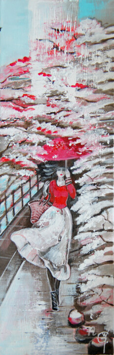 Painting titled "Blossom Rain" by Sylvie Penet, Original Artwork, Acrylic