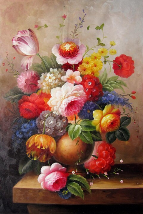 Peinture intitulée "Vase Flower 516" par Greg Leander, Œuvre d'art originale, Huile Monté sur Châssis en bois