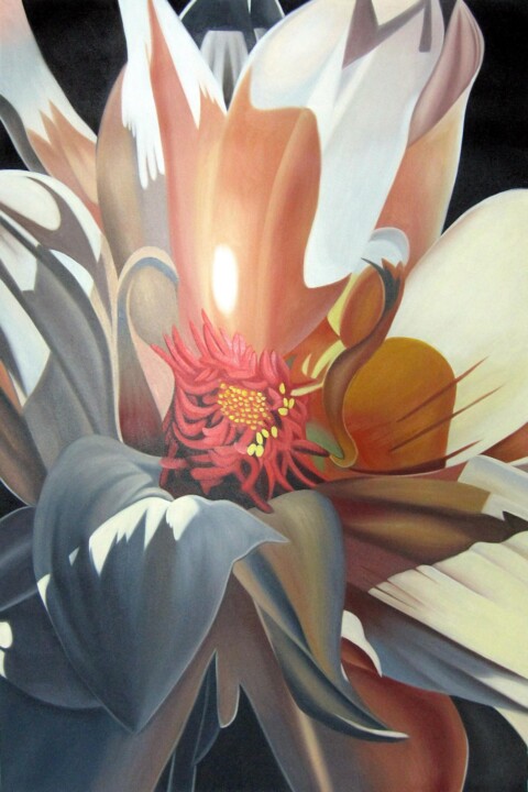 Painting titled "Realism Flower 001" by Greg Leander, Original Artwork, Oil Mounted on Wood Stretcher frame