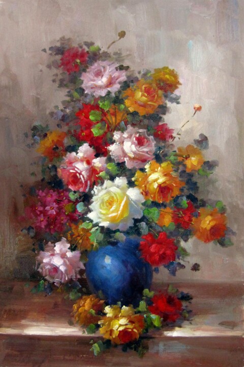 Pintura titulada "Vase Flower 529" por Greg Leander, Obra de arte original, Oleo Montado en Bastidor de camilla de madera