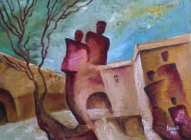 Painting titled "Town-dwellers" by Gregory Borin, Original Artwork, Oil