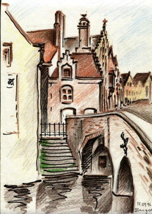 Painting titled "Brugge1 - Bridge" by Gregory Borin, Original Artwork