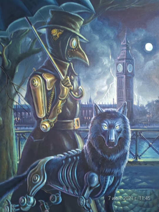 Painting titled "Night London" by Greg Known, Original Artwork, Oil