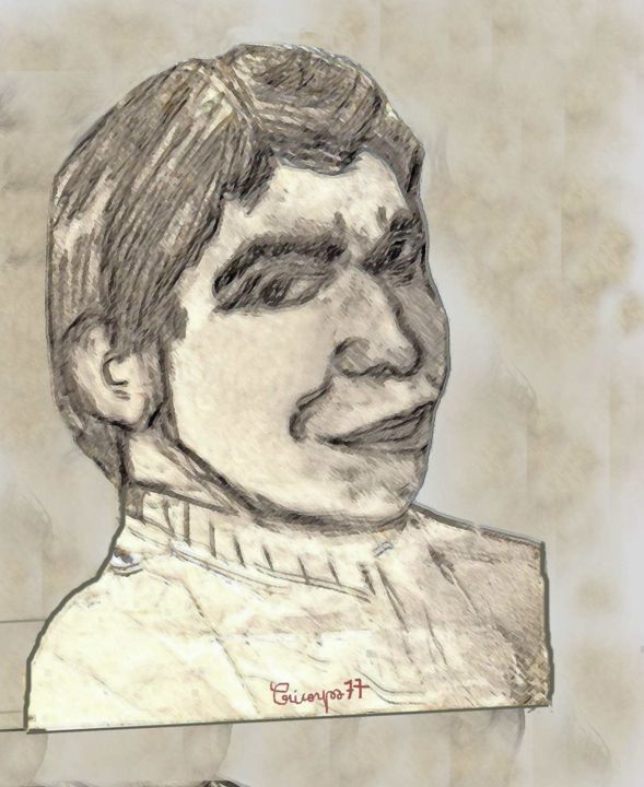 Drawing titled "auto-portrait 1977" by Grégoire Koboyan (Cricorps), Original Artwork, Conté