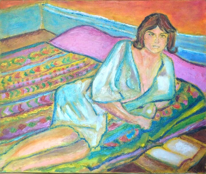 Painting titled "Marie lit toujours…" by Grégoire Koboyan (Cricorps), Original Artwork, Oil