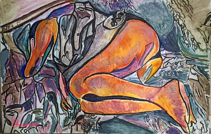 Картина под названием "La  bonne sieste" - Grégoire Koboyan (Cricorps), Подлинное произведение искусства, Масло