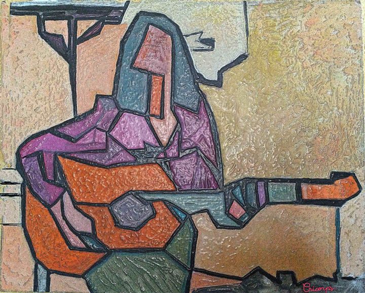 Peinture intitulée "Sona guitare" par Grégoire Koboyan (Cricorps), Œuvre d'art originale, Huile