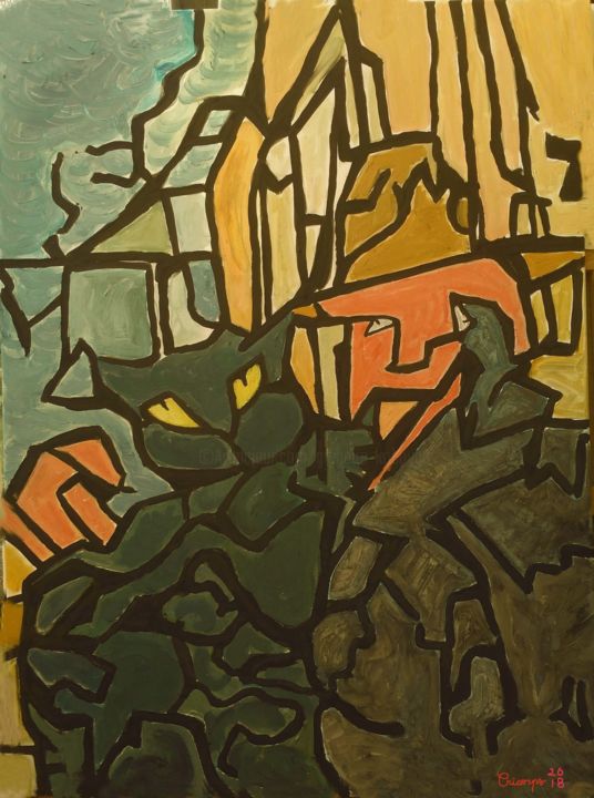 Peinture intitulée "Manouk et moi" par Grégoire Koboyan (Cricorps), Œuvre d'art originale, Huile