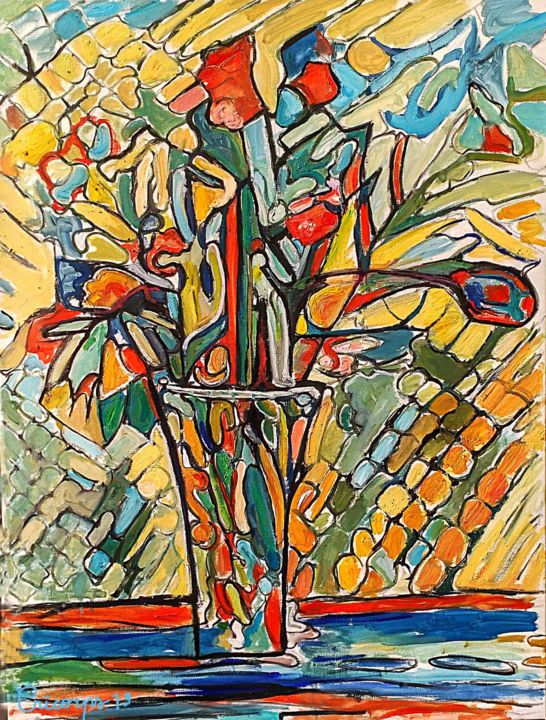 Painting titled "fleurs en bouquet" by Grégoire Koboyan (Cricorps), Original Artwork, Oil