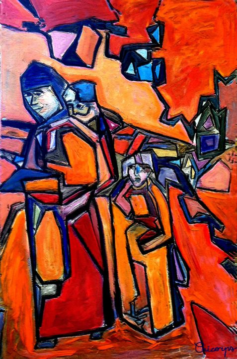 Painting titled "Emigration forcée" by Grégoire Koboyan (Cricorps), Original Artwork, Oil