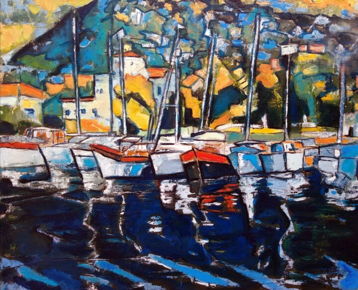 Peinture intitulée "Petit port de pêche…" par Grégoire Koboyan (Cricorps), Œuvre d'art originale, Huile